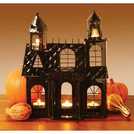 halloween black metal haunted house candle holder|spooky moontini.